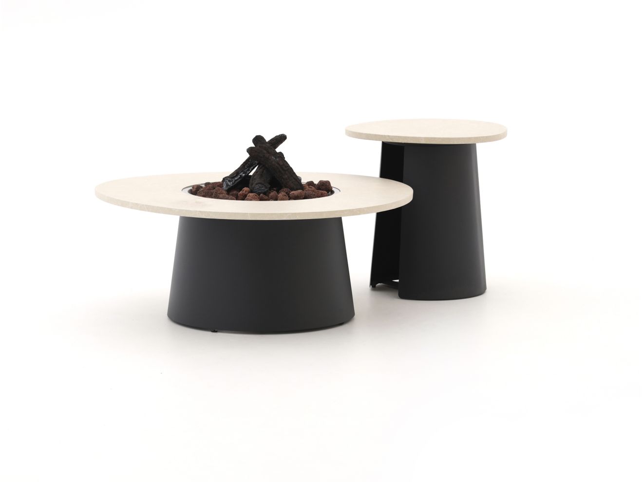 + 15 % Kassenrabatt | Cosidune Lounge Feuertisch-Set ø 100 cm (h: 40 cm)/ø 55 cm (h: 55 cm)