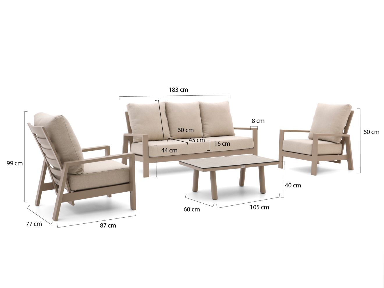 + 15 % Kassenrabatt | Tierra Outdoor Musone Sessel-Sofa Lounge-Set 4-teilig 5-Sitzer verstellbar