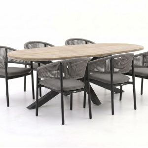 Bellagio Panaro/ROUGH-Y Ellips 240 cm Gartenmöbel-Set 7-teilig stapelbar