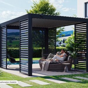 Pergola Magnus Aluminium 400 x 300 cm Anthrazit – Pergola mit verstellbaren Aluminium Hohlkammerlamellen