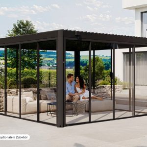 Pergola Magnus Aluminium 400 x 400 cm Anthrazit – Pergola mit verstellbaren Aluminium Hohlkammerlamellen