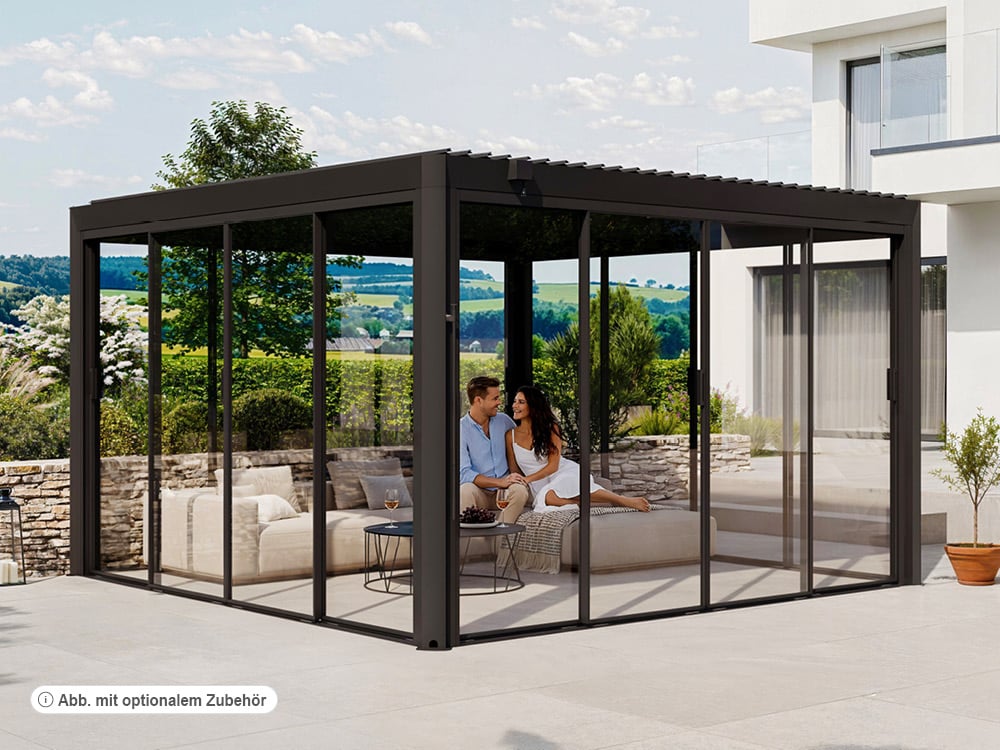 Pergola Magnus Aluminium 400 x 400 cm Anthrazit – Pergola mit verstellbaren Aluminium Hohlkammerlamellen