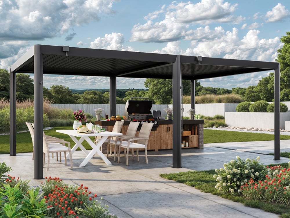 Pergola Magnus Aluminium 600 x 400 cm Anthrazit – Pergola mit verstellbaren Aluminium Hohlkammerlamellen