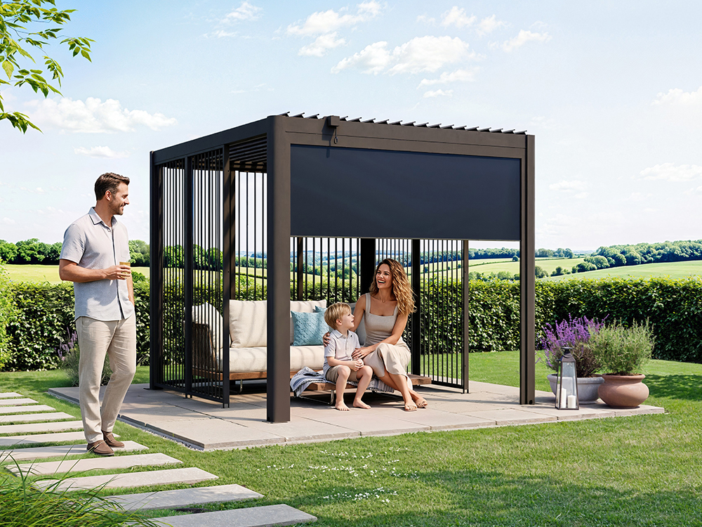 Premium Pergola ZENO 258 x293 cm aus Stahl | Anthrazit RAL 7016 | Lamellendach – Bild 2