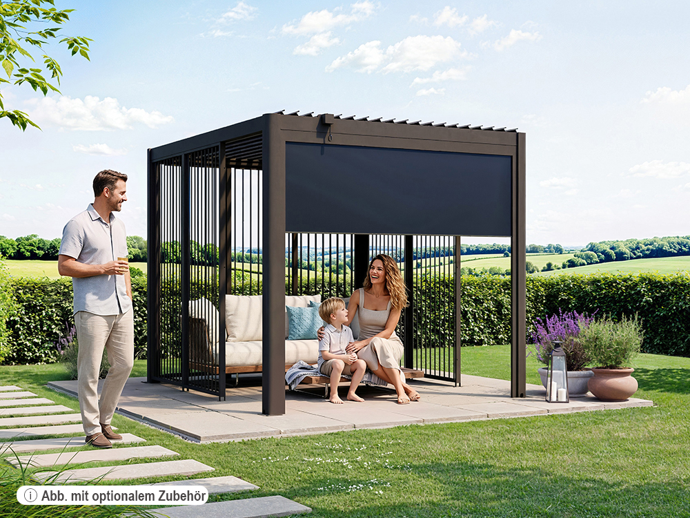 Premium Pergola ZENO 258 x293 cm aus Stahl | Anthrazit RAL 7016 | Lamellendach