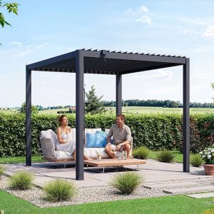 Premium Pergola ZENO 258 x293 cm aus Stahl | Anthrazit RAL 7016 | Lamellendach