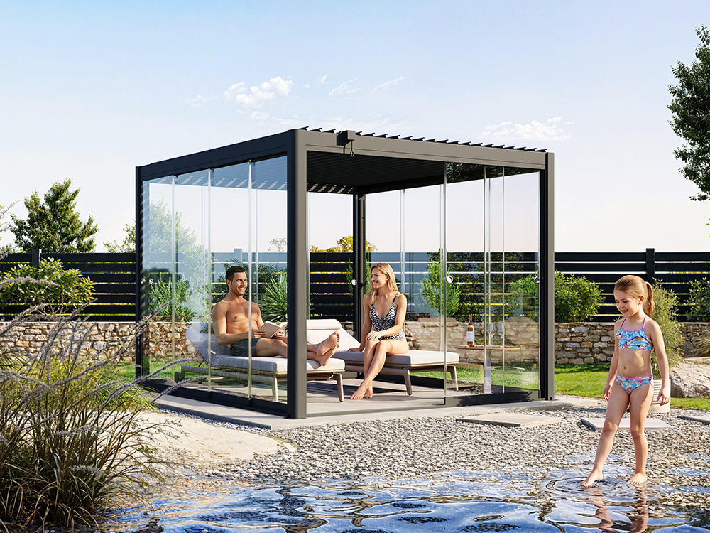 Premium Pergola ZENO 293 x 337 cm aus Stahl | Anthrazit RAL 7016 | Lamellendach – Bild 2
