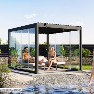 Premium Pergola ZENO 293 x 337 cm aus Stahl | Anthrazit RAL 7016 | Lamellendach