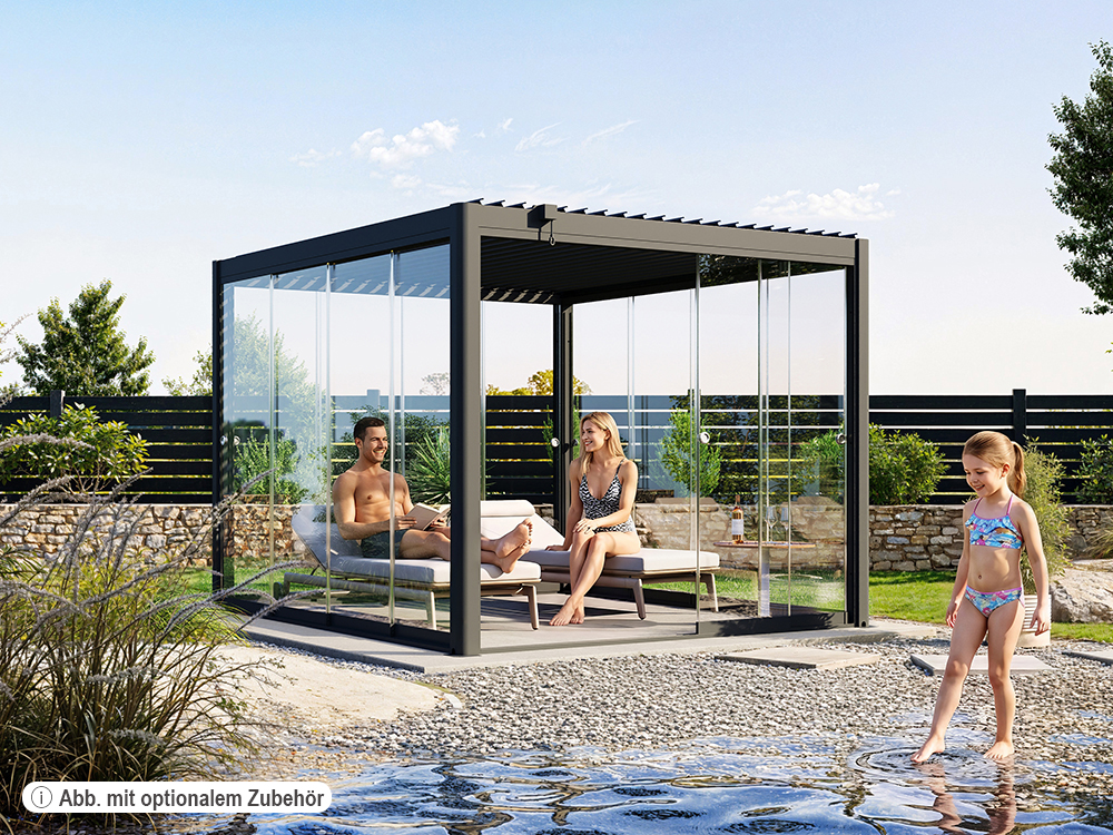 Premium Pergola ZENO 293 x 337 cm aus Stahl | Anthrazit RAL 7016 | Lamellendach