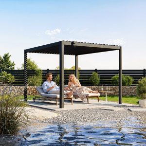 Premium Pergola ZENO 293 x 337 cm aus Stahl | Anthrazit RAL 7016 | Lamellendach