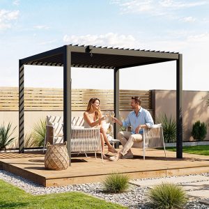 Premium Pergola ZENO 293x293 cm aus Stahl | Anthrazit RAL 7016 | Lamellendach