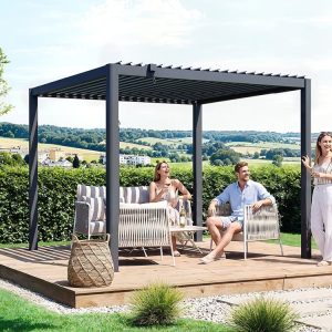 Premium Pergola ZENO 293x293 cm aus Stahl | Anthrazit RAL 7016 | Lamellendach