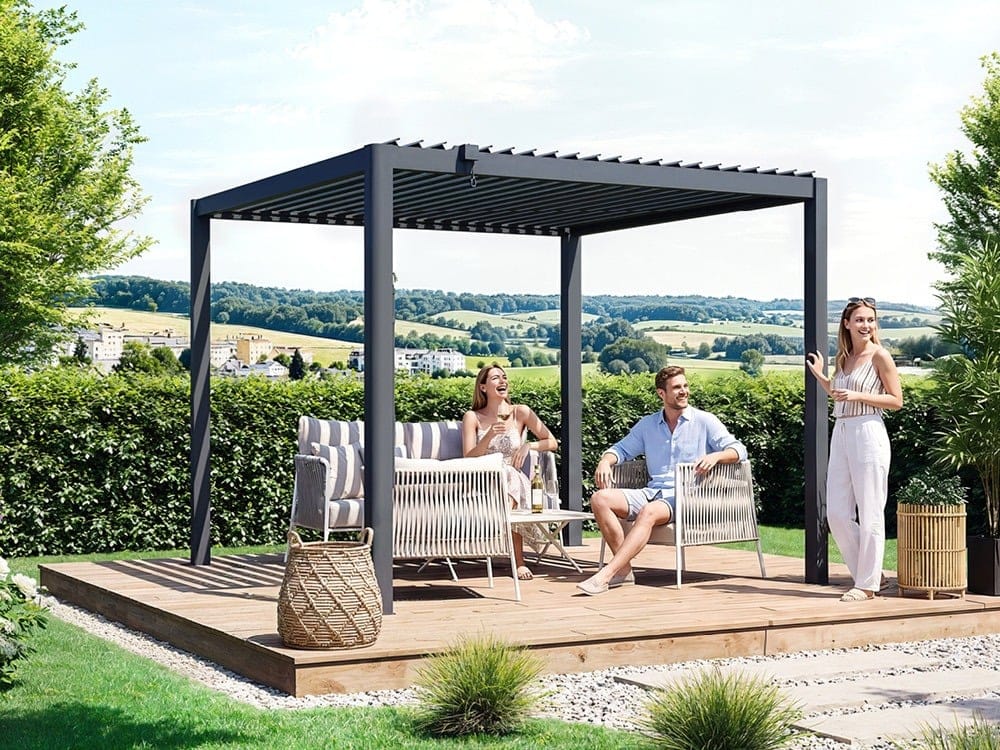 Premium Pergola ZENO 293x293 cm aus Stahl | Anthrazit RAL 7016 | Lamellendach