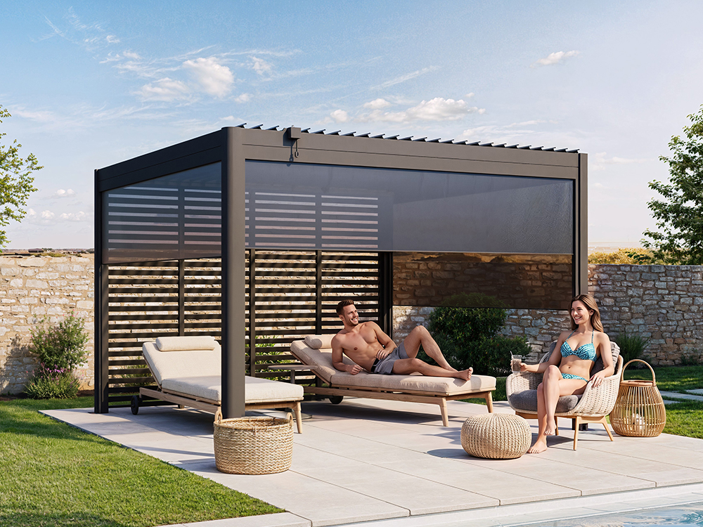 Premium Pergola ZENO 337 x 337 cm aus Stahl | Anthrazit RAL 7016 | Lamellendach – Bild 2