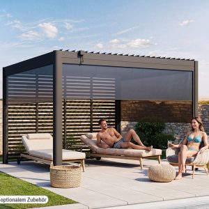 Premium Pergola ZENO 337 x 337 cm aus Stahl | Anthrazit RAL 7016 | Lamellendach