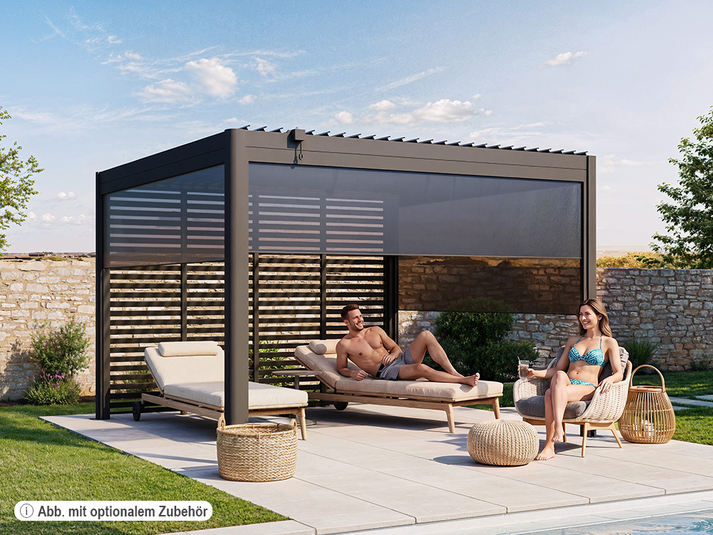 Premium Pergola ZENO 337 x 337 cm aus Stahl | Anthrazit RAL 7016 | Lamellendach
