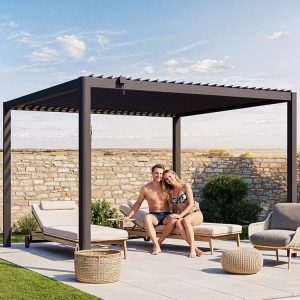 Premium Pergola ZENO 337 x 337 cm aus Stahl | Anthrazit RAL 7016 | Lamellendach