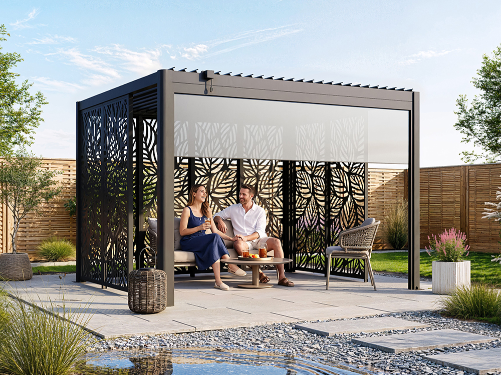 Premium Pergola ZENO 337 x293 cm aus Stahl | Anthrazit RAL 7016 | Lamellendach – Bild 2