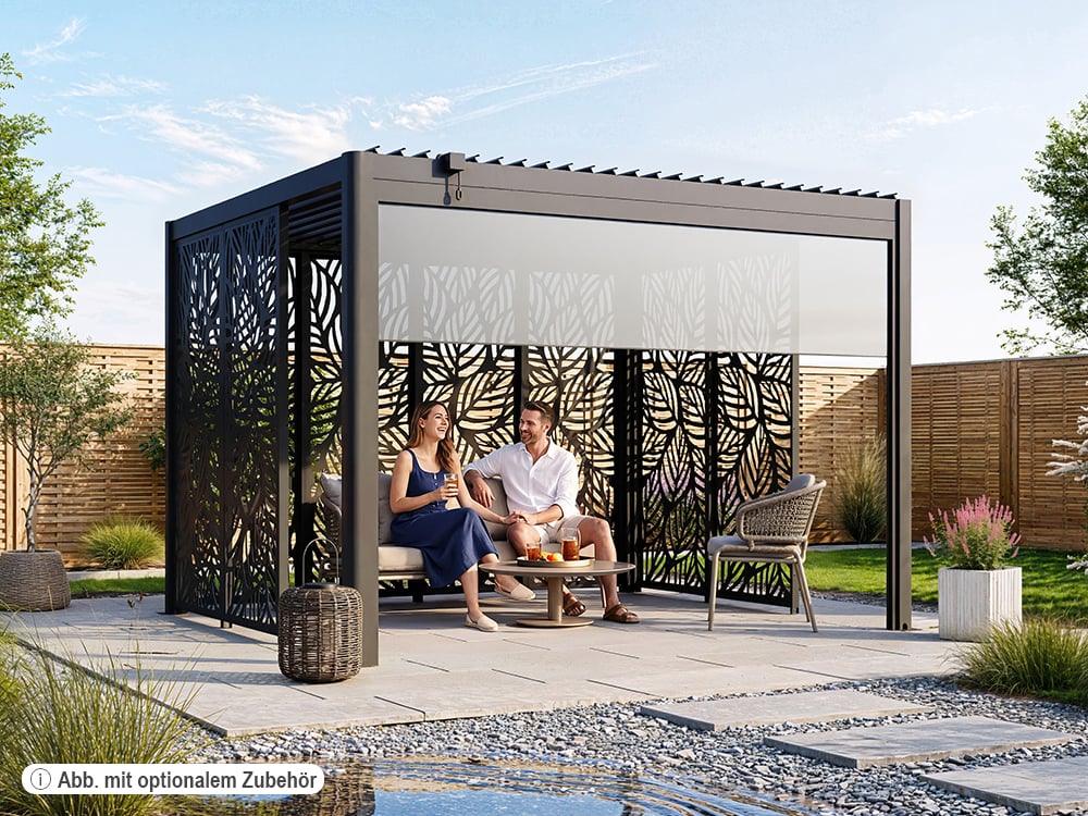 Premium Pergola ZENO 337 x293 cm aus Stahl | Anthrazit RAL 7016 | Lamellendach