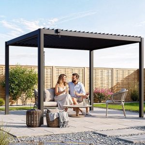Premium Pergola ZENO 337 x293 cm aus Stahl | Anthrazit RAL 7016 | Lamellendach