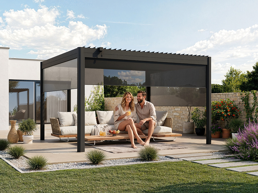 Premium Pergola ZENO 383 x 337 cm aus Stahl | Anthrazit RAL 7016 | Lamellendach – Bild 2