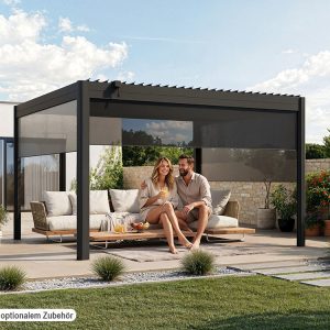 Premium Pergola ZENO 383 x 337 cm aus Stahl | Anthrazit RAL 7016 | Lamellendach