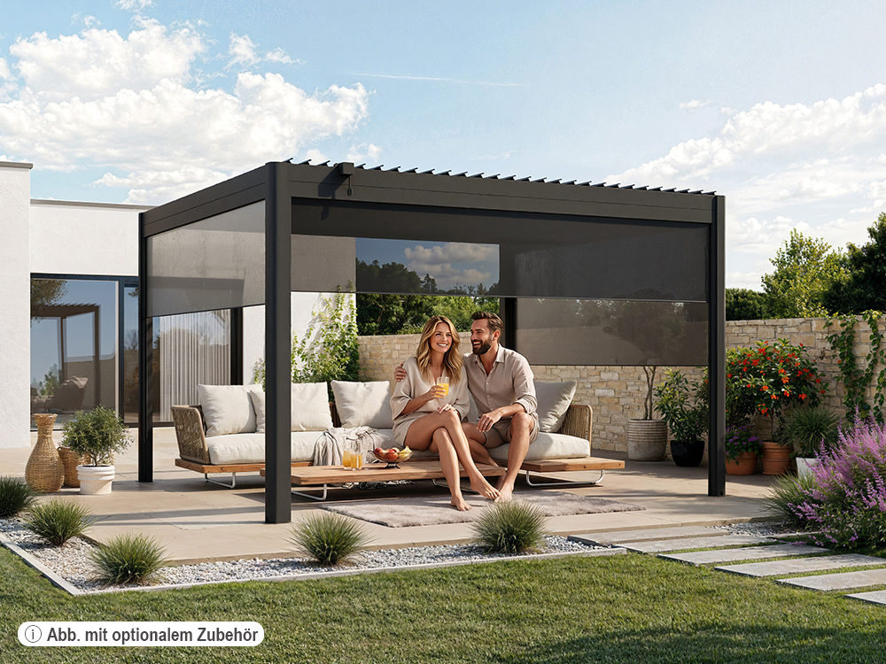 Premium Pergola ZENO 383 x 337 cm aus Stahl | Anthrazit RAL 7016 | Lamellendach
