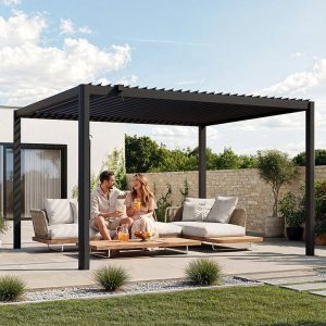 Premium Pergola ZENO 383 x 337 cm aus Stahl | Anthrazit RAL 7016 | Lamellendach