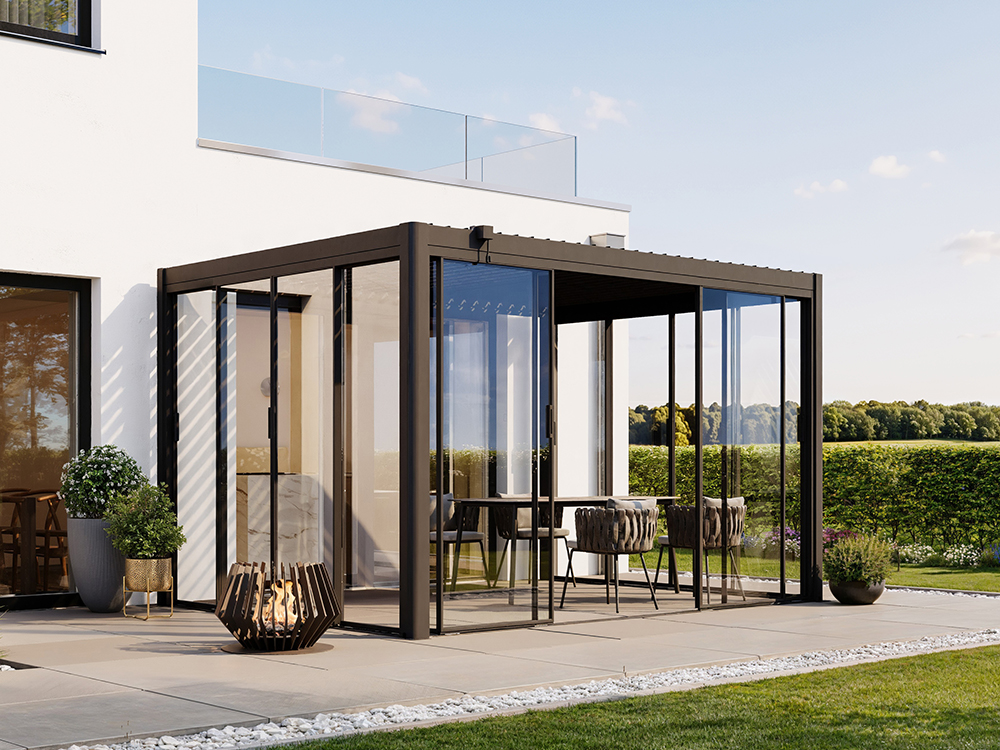 Premium Pergola ZENO 383 x293 cm aus Stahl | Anthrazit RAL 7016 | Lamellendach – Bild 2