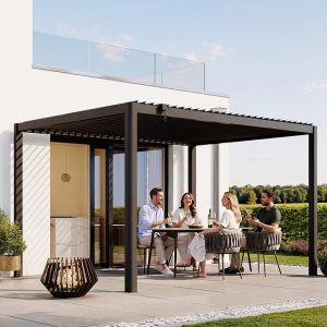 Premium Pergola ZENO 383 x293 cm aus Stahl | Anthrazit RAL 7016 | Lamellendach