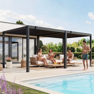 Premium Pergola ZENO 545 x 293 cm aus Stahl | Anthrazit RAL 7016 | Lamellendach