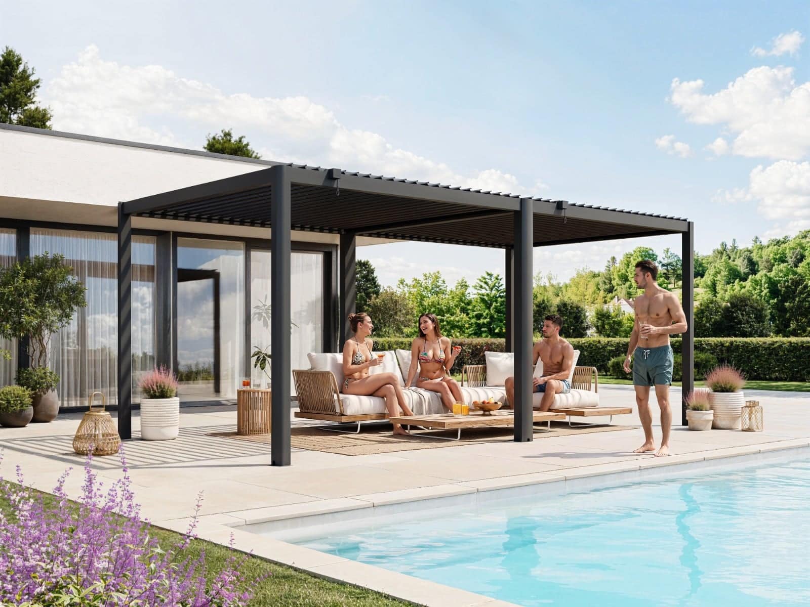 Premium Pergola ZENO 545 x 293 cm aus Stahl | Anthrazit RAL 7016 | Lamellendach
