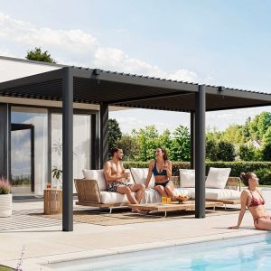 Premium Pergola ZENO 579 x 293 cm aus Stahl | Anthrazit RAL 7016 | Lamellendach