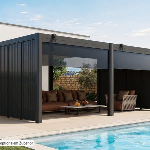 Premium Pergola ZENO 579 x 337 cm aus Stahl | Anthrazit RAL 7016 | Lamellendach