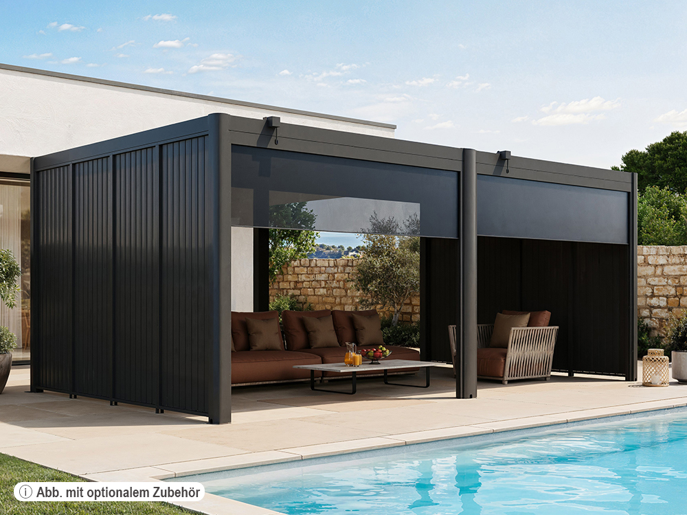 Premium Pergola ZENO 579 x 337 cm aus Stahl | Anthrazit RAL 7016 | Lamellendach