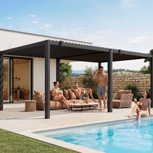 Premium Pergola ZENO 579 x 337 cm aus Stahl | Anthrazit RAL 7016 | Lamellendach