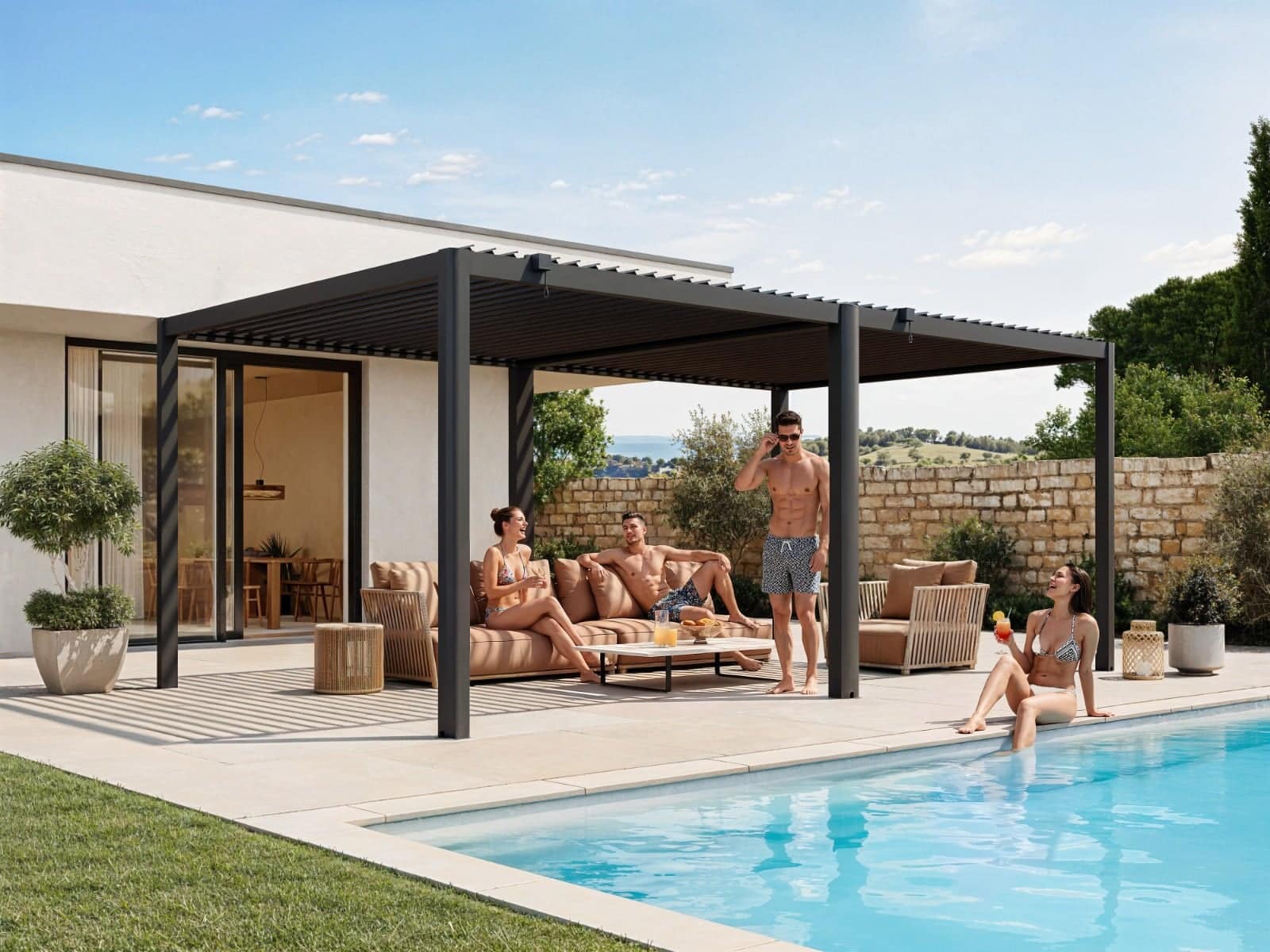 Premium Pergola ZENO 579 x 337 cm aus Stahl | Anthrazit RAL 7016 | Lamellendach