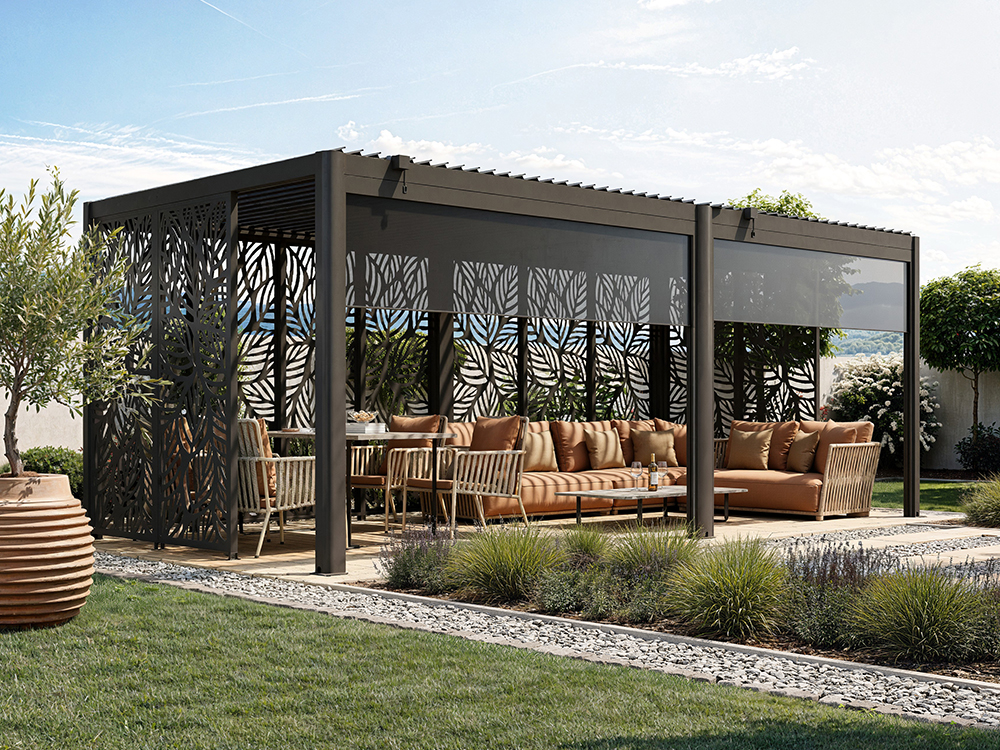 Premium Pergola ZENO 623 x 293 cm aus Stahl | Anthrazit RAL 7016 | Lamellendach