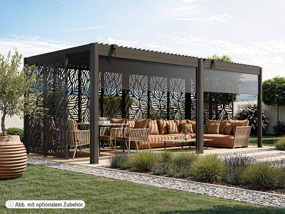 Premium Pergola ZENO 623 x 293 cm aus Stahl | Anthrazit RAL 7016 | Lamellendach