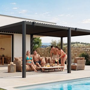 Premium Pergola ZENO 623 x 293 cm aus Stahl | Anthrazit RAL 7016 | Lamellendach
