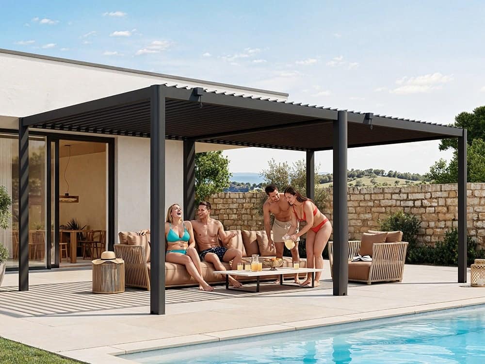 Premium Pergola ZENO 623 x 293 cm aus Stahl | Anthrazit RAL 7016 | Lamellendach