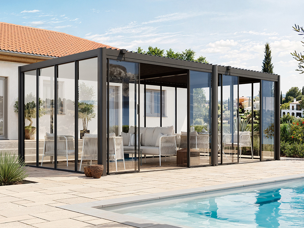 Premium Pergola ZENO 623 x 337 cm aus Stahl | Anthrazit RAL 7016 | Lamellendach – Bild 2