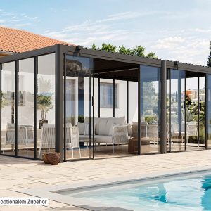 Premium Pergola ZENO 623 x 337 cm aus Stahl | Anthrazit RAL 7016 | Lamellendach