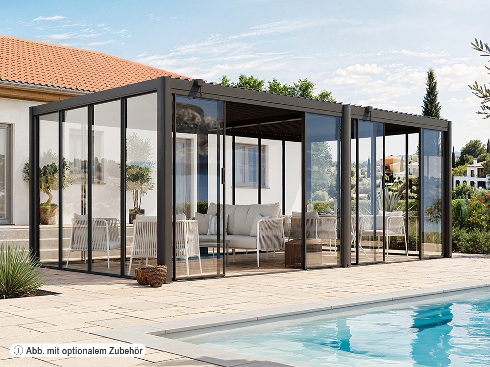 Premium Pergola ZENO 623 x 337 cm aus Stahl | Anthrazit RAL 7016 | Lamellendach