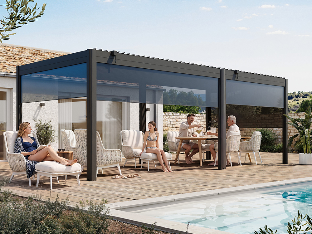 Premium Pergola ZENO 670 x 293 cm aus Stahl | Anthrazit RAL 7016 | Lamellendach – Bild 2