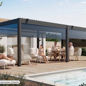 Premium Pergola ZENO 670 x 293 cm aus Stahl | Anthrazit RAL 7016 | Lamellendach