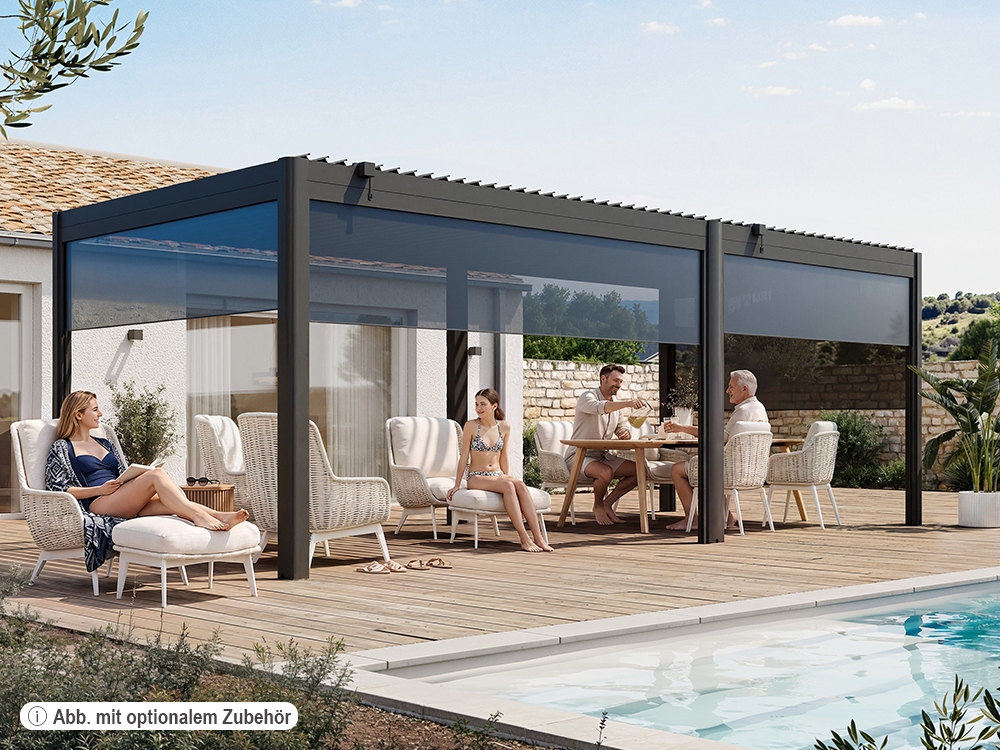 Premium Pergola ZENO 670 x 293 cm aus Stahl | Anthrazit RAL 7016 | Lamellendach