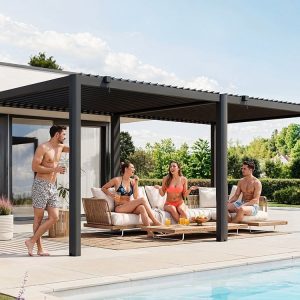 Premium Pergola ZENO 670 x 293 cm aus Stahl | Anthrazit RAL 7016 | Lamellendach