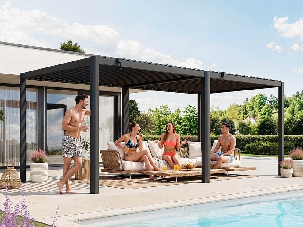 Premium Pergola ZENO 670 x 293 cm aus Stahl | Anthrazit RAL 7016 | Lamellendach