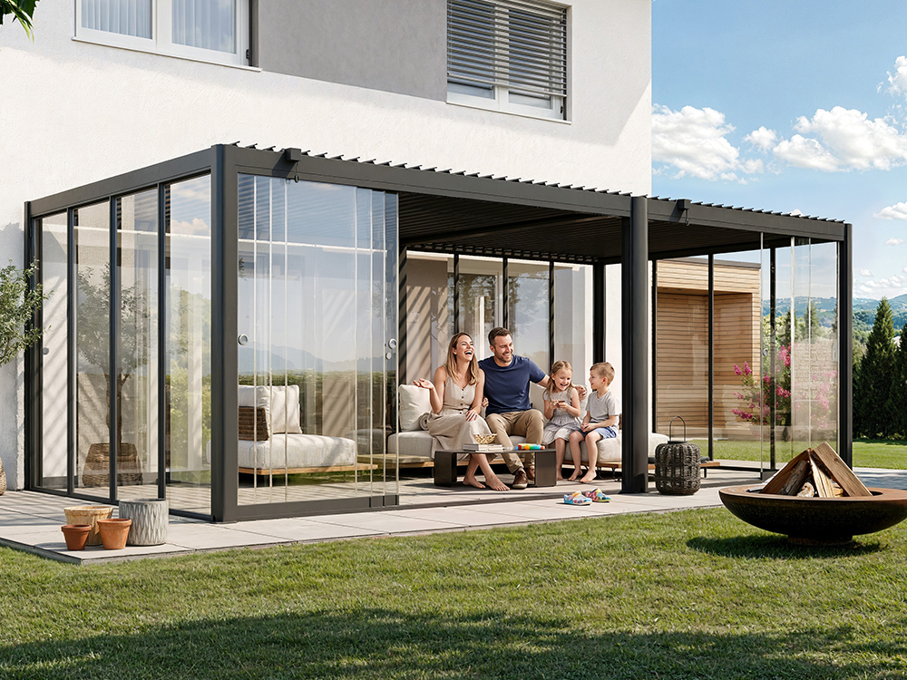 Premium Pergola ZENO 670 x 337 cm aus Stahl | Anthrazit RAL 7016 | Lamellendach – Bild 2